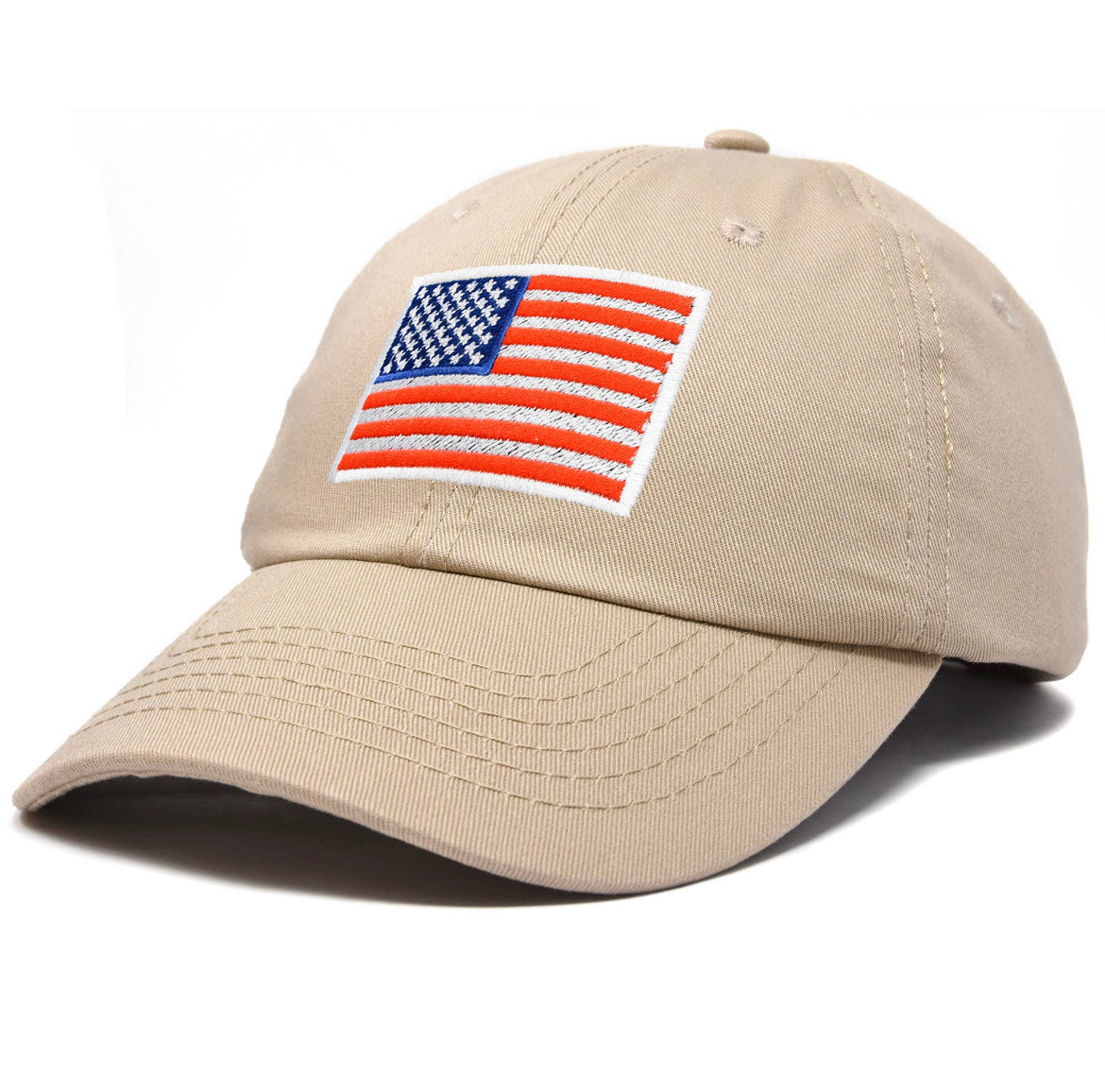 Embroidered American Flag Hat USA/Baseball Cap - Khaki