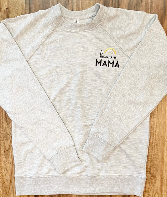 "KAWAII MAMA" UNISEX Lightweight Crewneck Sweatshirt - HEATHER GRAY