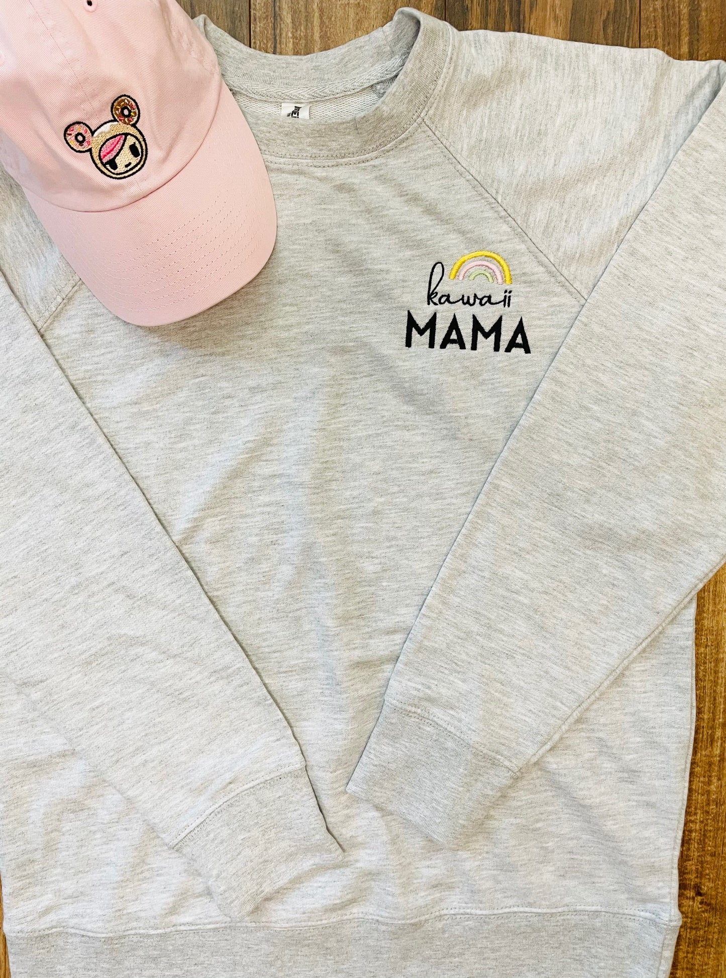 "KAWAII MAMA" UNISEX Lightweight Crewneck Sweatshirt - HEATHER GRAY