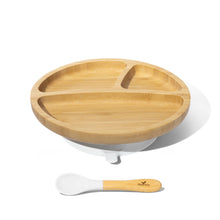 Load image into Gallery viewer, Avanchy Toddler Bamboo Stay Put Suction Plate + Spoon (White)
