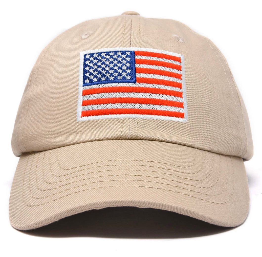 Embroidered American Flag Hat USA/Baseball Cap - Khaki